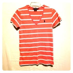 3/$15 Ralph Lauren Sport Polo Stripe Shirt Small coral